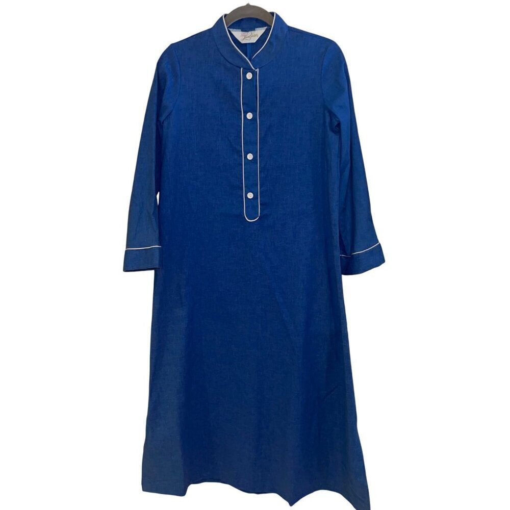 Sears Loungewear Vintage Womens Nightgown Size Medium Blue Caftan Side Slits